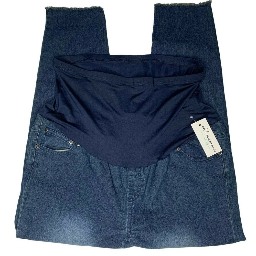 Oh! Mamma Maternity Full Panel Skinny Jeans with Frayed Hem Size 1X